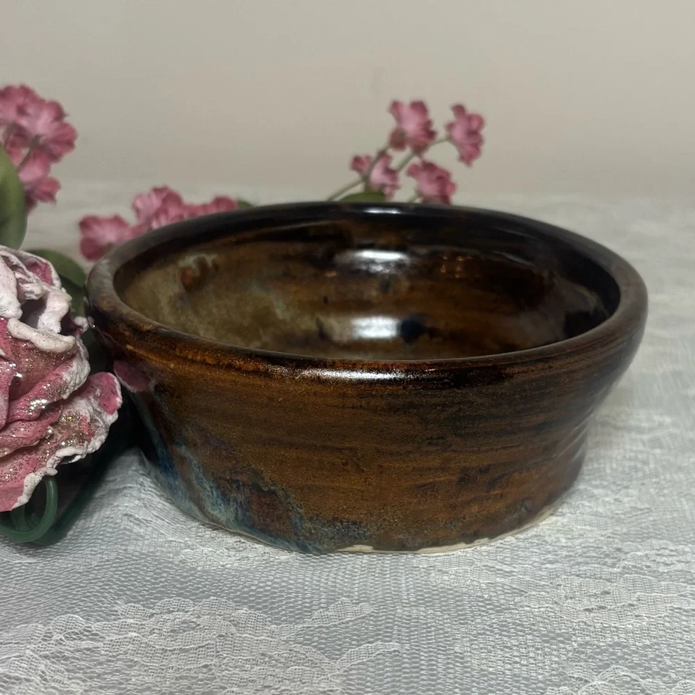 Handmade Pottery Bowl Vintage Artisan Handcrafted Signed Art Glazed Brown Tan